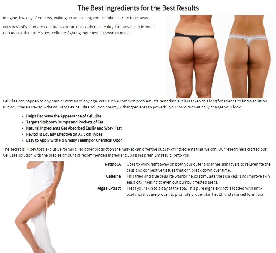 Cellulite Solution ingredients before after