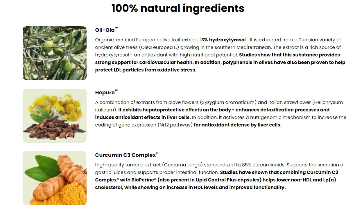 Lipid Control Plus ingredients oli ola hepure curcumin c3