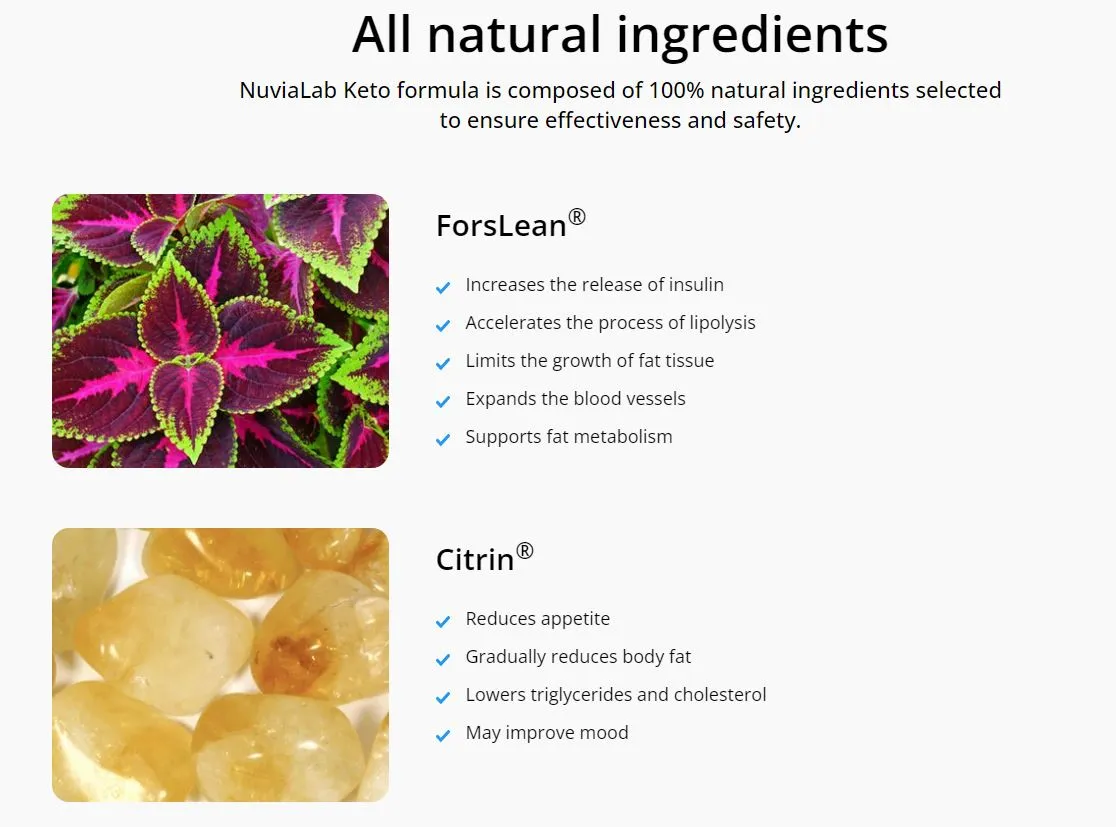 NuviaLab Keto ingredients ForsLean Citrin
