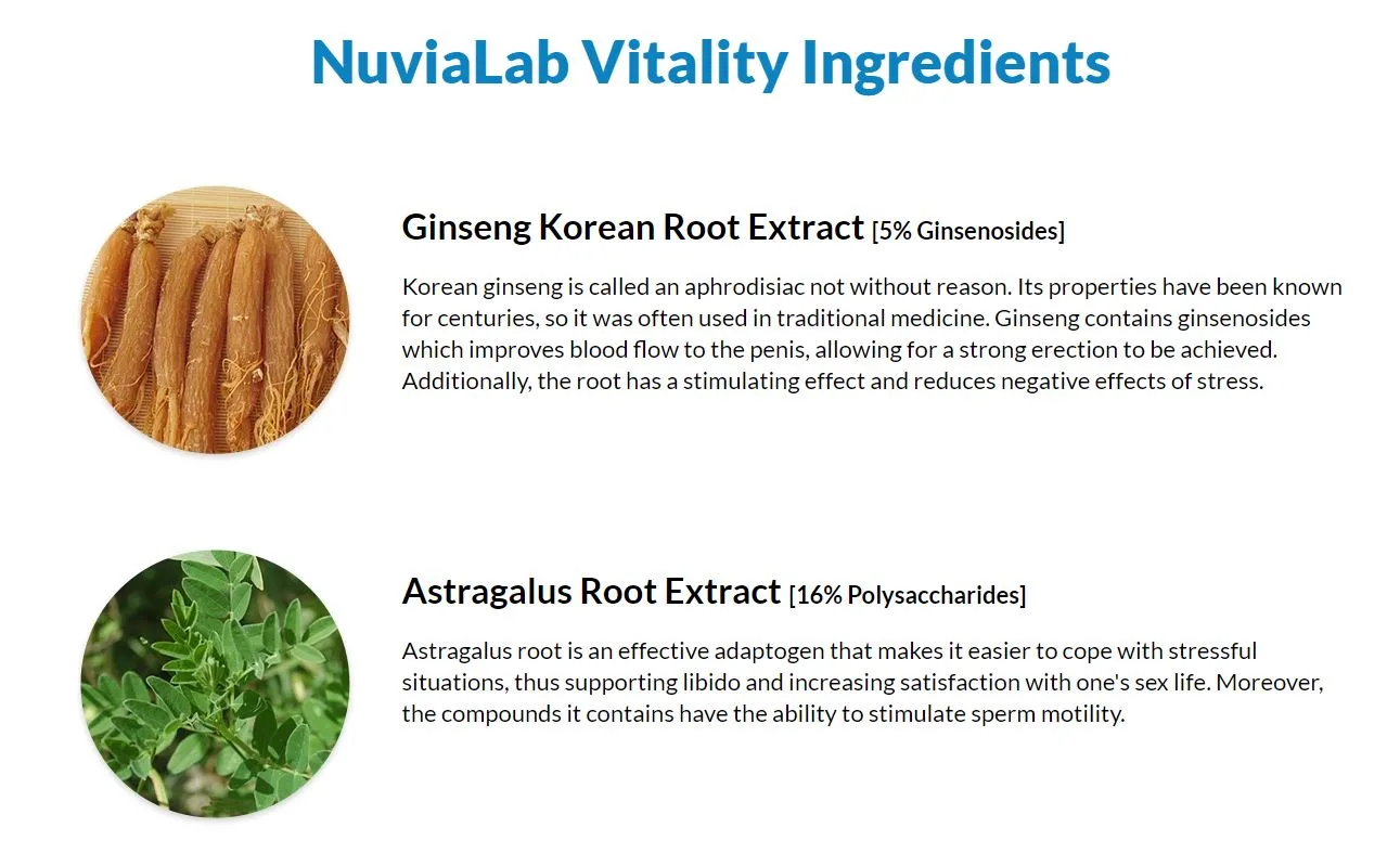 NuviaLab Vitality ingredients ginseng korean root extract astragalus root