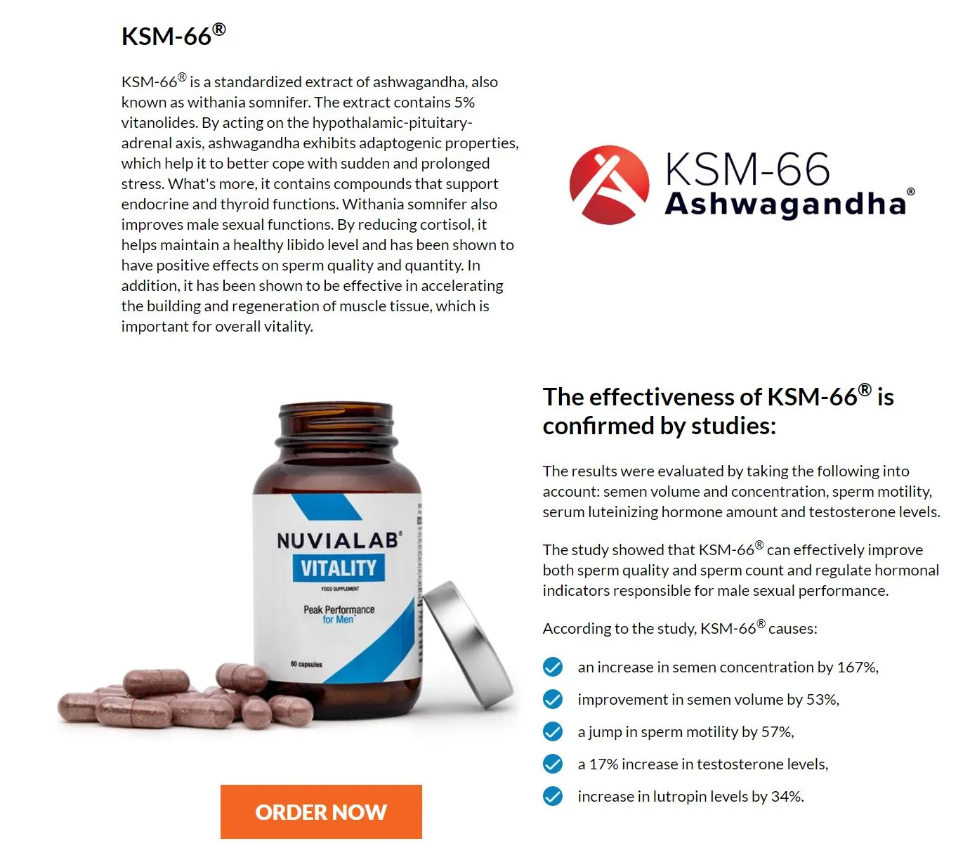 NuviaLab Vitality ingredients ksm 66 extract of ashwagandha