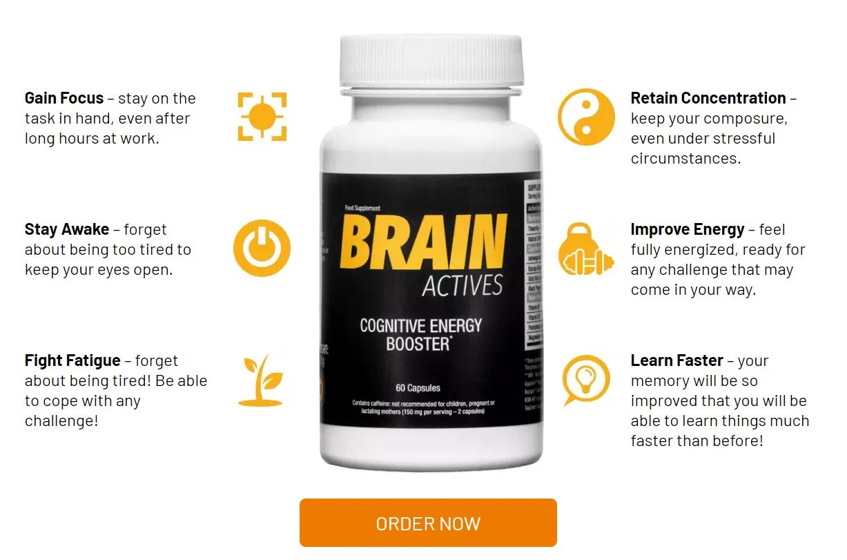 Brain Actives benefits gain focus retain concentration stay awake improve energy fight fatigue learn faster