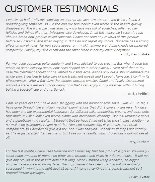 Nonacne customer reviews and testimonials