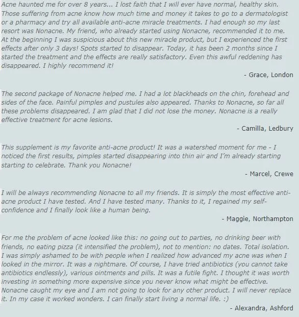 Nonacne user reviews and testimonials
