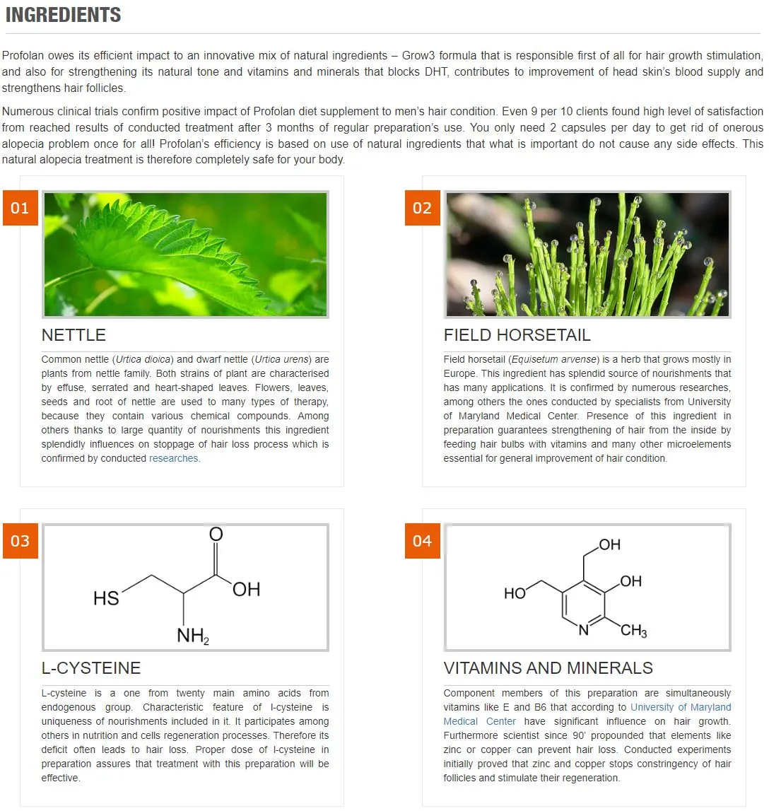 Profolan ingredients nettle field horsetail l cysteine vitamins and minerals