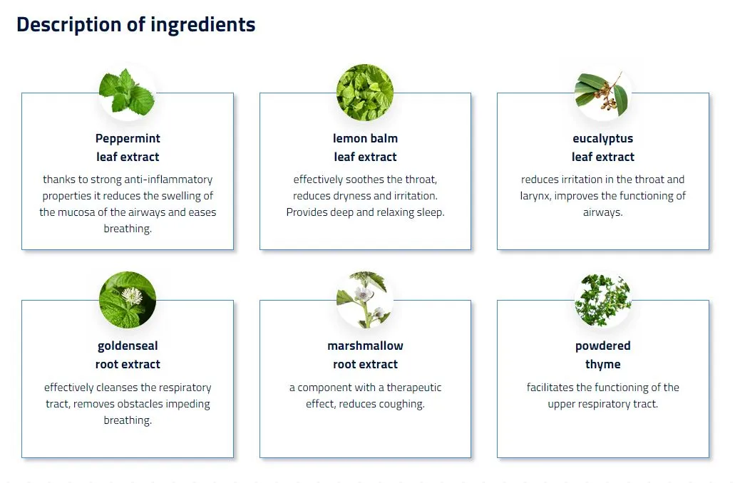 Snoran Plus ingredients peppermin leaf extract lemon balm leaf extract eucalyptus leaf extract goldenseal root extract marshmallow root extract powdered thyme